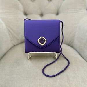 Auth DANIEL SWAROVSKI Amethyst Satin Swarovski Crystal Solitaire Minaudiere Bag
